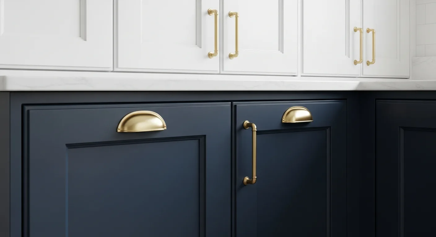 Two-tone shaker cabinets with brushed gold hardware in a Wellington FL kitchen remodel