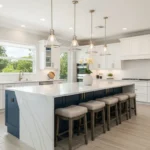 Modern kitchen remodel with oversized island in a Wellington FL home