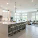 Open concept kitchen remodel in a Florida home with large island and living room connection