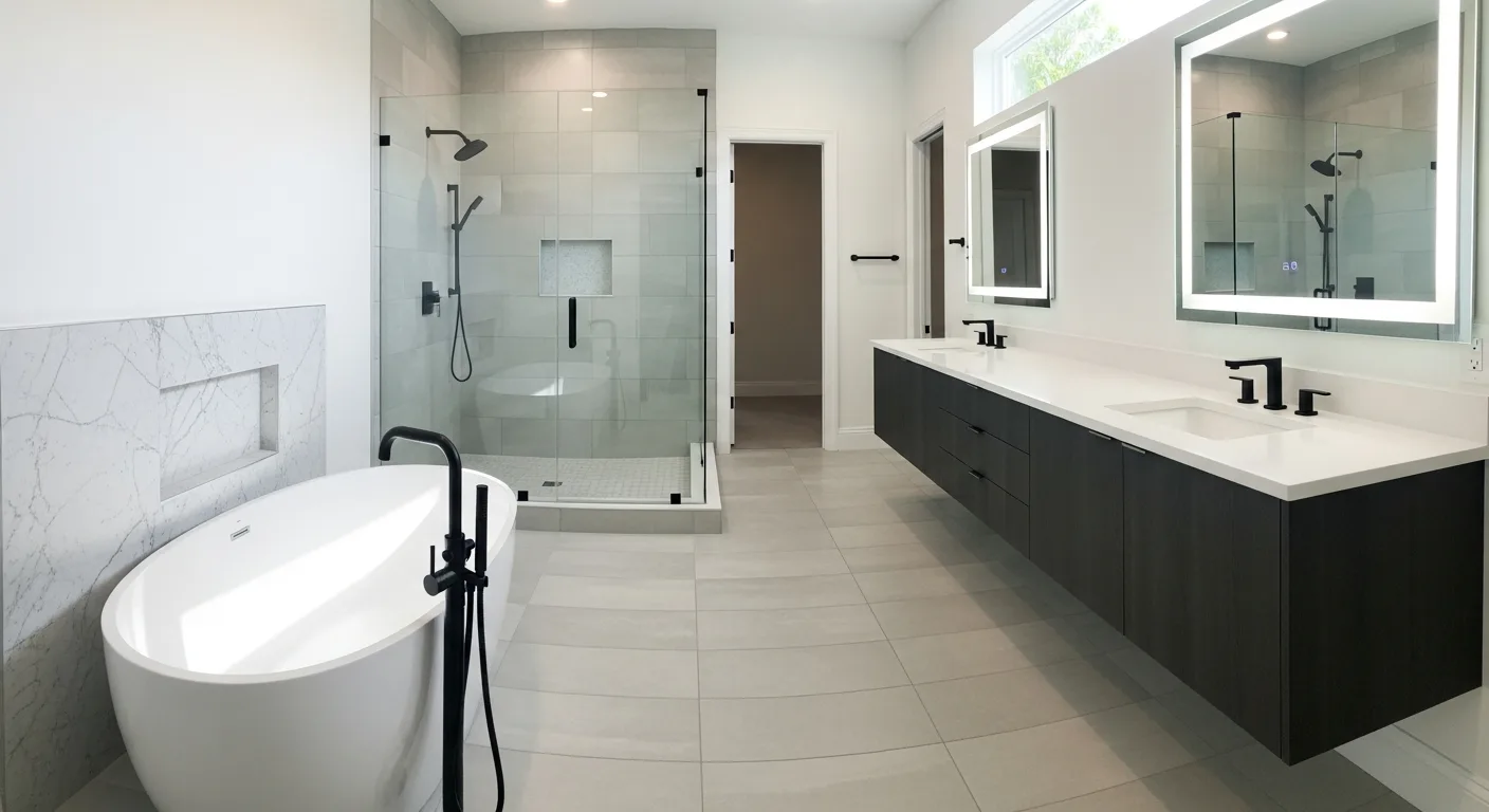 Completed luxury bathroom remodel by RenoVision in a Palm Beach County Florida home