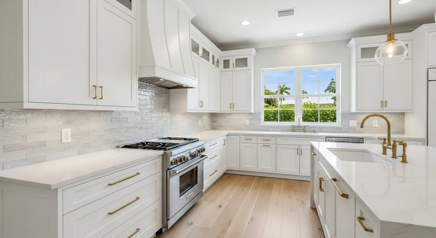 Completed kitchen backsplash installed by RenoVision in a Palm Beach County Florida kitchen